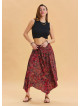 Red Patterned Bohemian Skirt with Gipe Detail and Tied Waist 4507